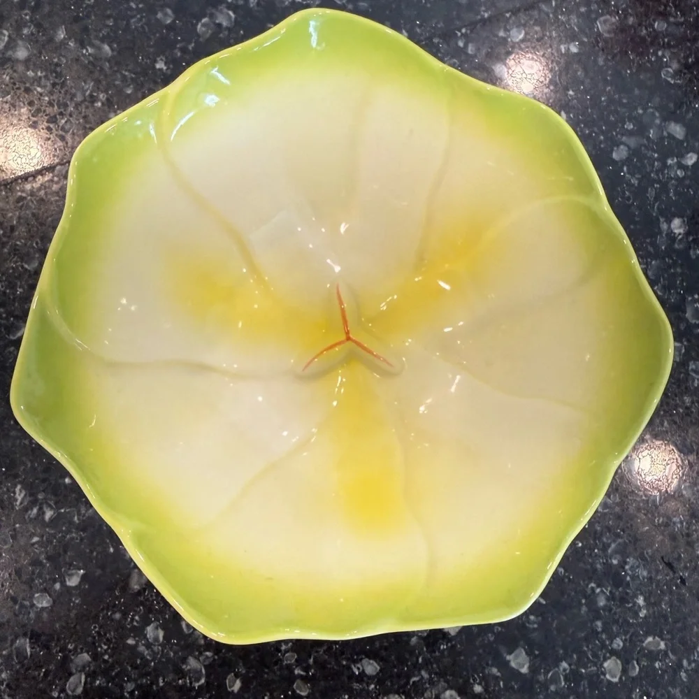 Mustardseed and Moonshine Green and Yellow Ceramic Trinket Bowl